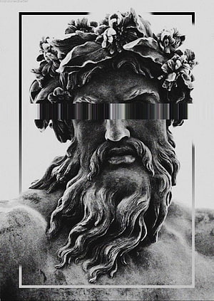 Black and white Poseidon statue with floral crown and glitch art effect HD phone wallpaper