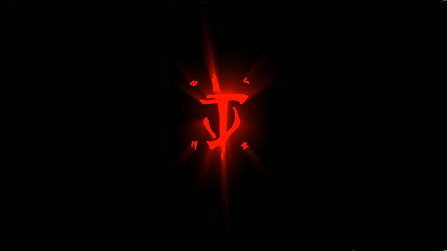 Glowing Red Doom Slayer Symbol on Black Background HD wallpaper