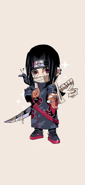 Chibi Itachi Uchiha from Naruto Wearing Akatsuki Cloak and Bandages HD phone wallpaper