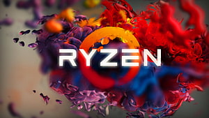 AMD Ryzen Logo with Vibrant Red Blue and Purple Ink Splash Abstract Background HD wallpaper