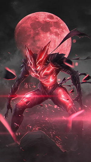 Berserk Guts Eclipse Armor Fantasy Artwork With Red Moon Background HD phone wallpaper