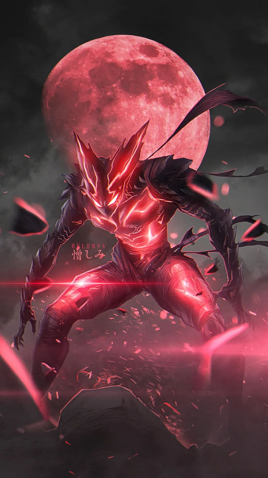 Berserk Guts Eclipse Armor Fantasy Artwork With Red Moon Background HD phone wallpaper