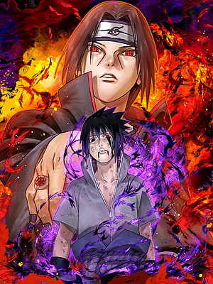 Itachi Uchiha and Sasuke Uchiha Sharingan Anime Artwork HD phone wallpaper