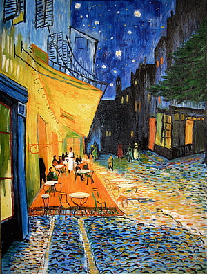 The Cafe Terrace at Night by Vincent Van Gogh - Famous Post-Impressionist Painting of Arles HD phone wallpaper