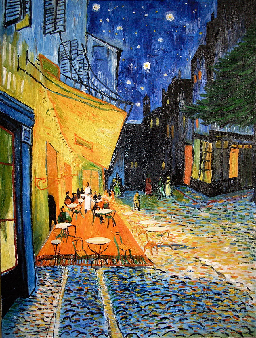 The Cafe Terrace at Night by Vincent Van Gogh - Famous Post-Impressionist Painting of Arles HD phone wallpaper