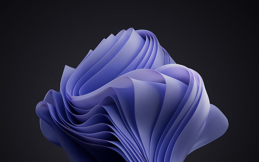 Windows 11 Purple Abstract 3D Ribbon Sculpture on Dark Background HD wallpaper