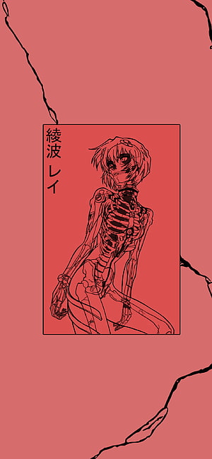 Rei Ayanami Evangelion Skeleton Line Art on Red Background HD phone wallpaper