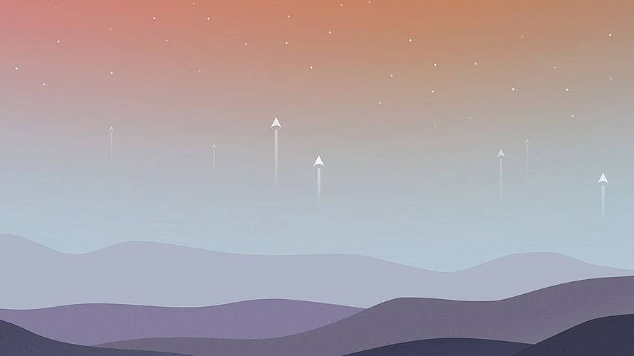 Minimalist Twilight Landscape with Rising Arrows and Starry Sky HD wallpaper