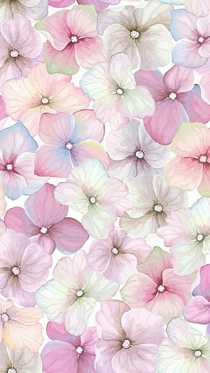 Pastel Watercolor Floral Pattern Wallpaper with Soft Pink and Blue Blooms HD phone wallpaper