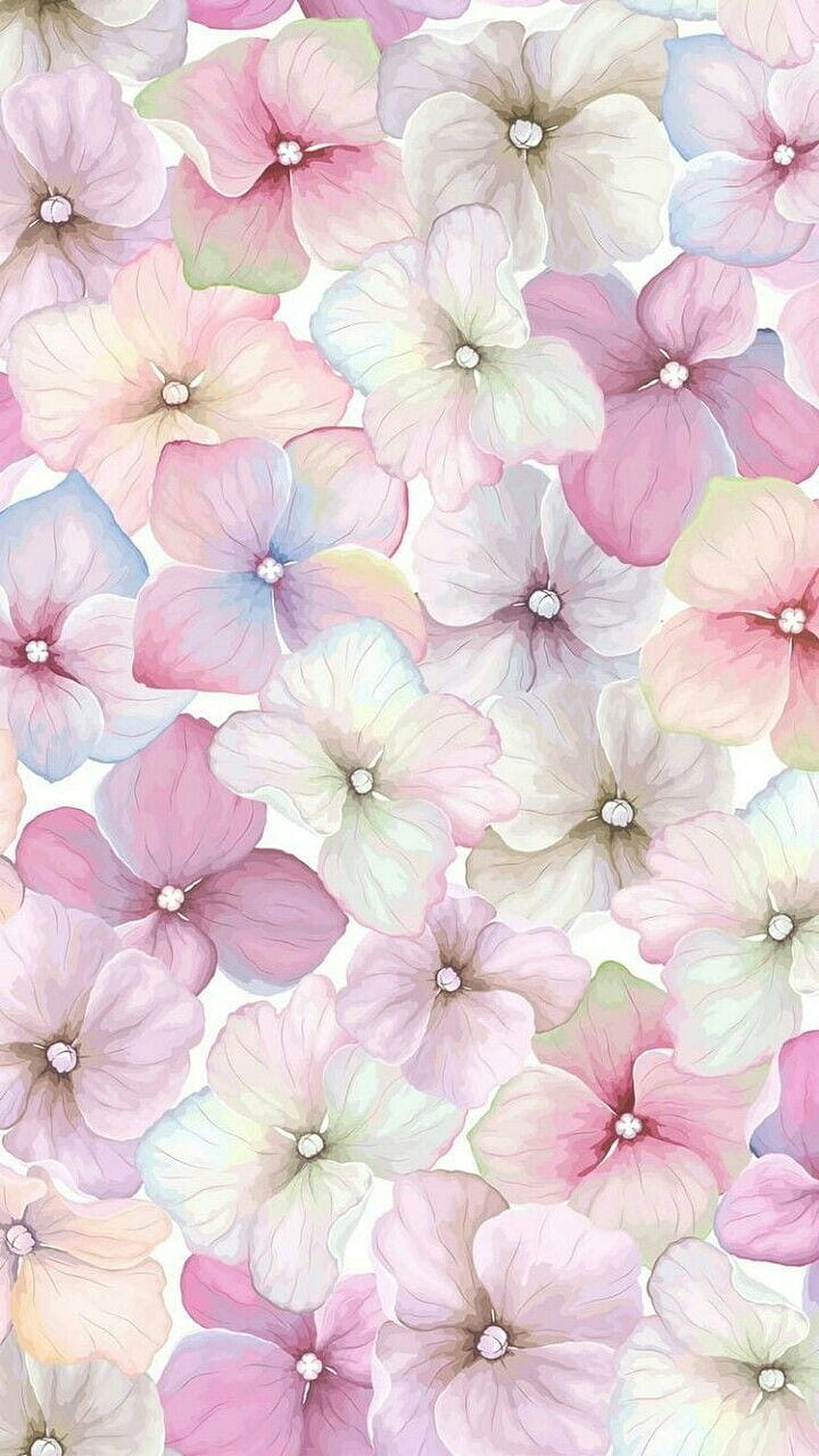 Pastel Watercolor Floral Pattern Wallpaper with Soft Pink and Blue Blooms HD phone wallpaper