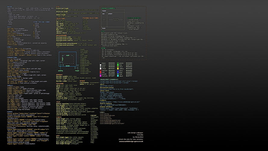 Web Development Cheat Sheet Reference Guide for HTML CSS and JavaScript HD wallpaper