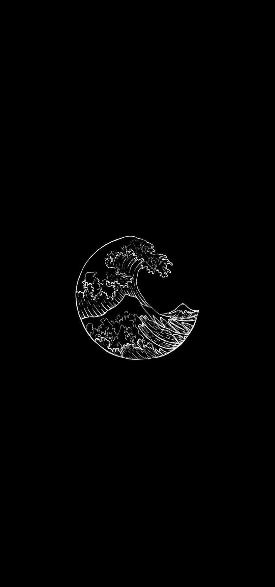 Minimalist Great Wave of Kanagawa Line Art on Black Background HD phone wallpaper