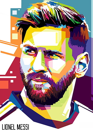 Colorful Pop Art Portrait of Lionel Messi with Vibrant Geometric Shapes HD phone wallpaper