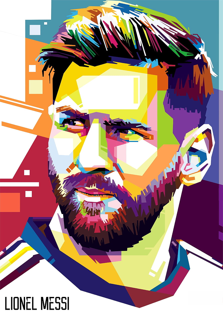 Colorful Pop Art Portrait of Lionel Messi with Vibrant Geometric Shapes HD phone wallpaper