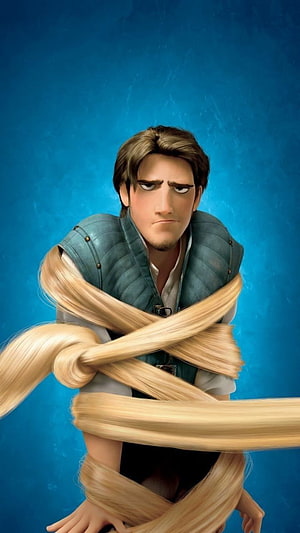 Flynn Rider Tangled Up in Rapunzel's Hair from Disney's Tangled Movie HD phone wallpaper