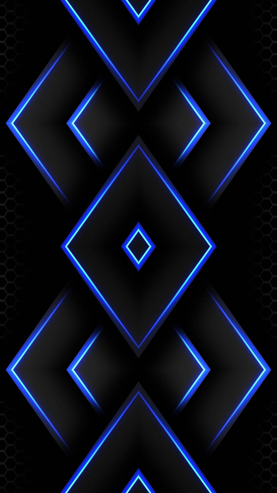 Abstract Blue Neon Geometric Diamond Pattern on Black Background HD phone wallpaper