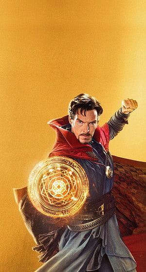 Doctor Strange Casting a Glowing Golden Magic Circle in a Dynamic Action Pose HD phone wallpaper