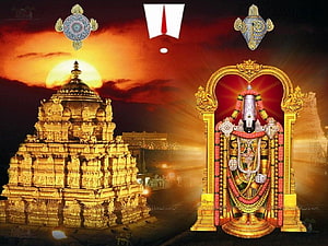 Tirumala Venkateswara Temple and Balaji Deity at Sunset HD wallpaper
