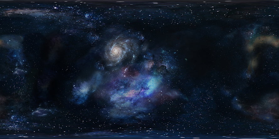 Stunning 360 Degree Panorama of Deep Space Featuring a Spiral Galaxy and Colorful Nebula HD wallpaper