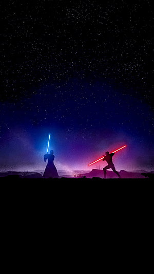 Star Wars Lightsaber Duel Silhouette Under Starry Night Sky HD phone wallpaper
