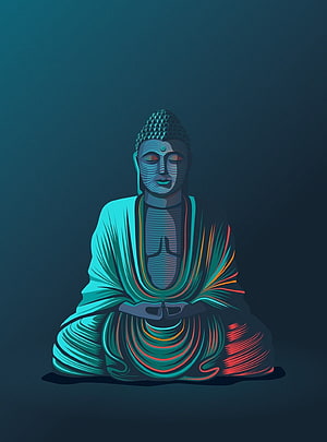 Meditating Buddha in Neon Cyan and Red Vector Art Style HD phone wallpaper