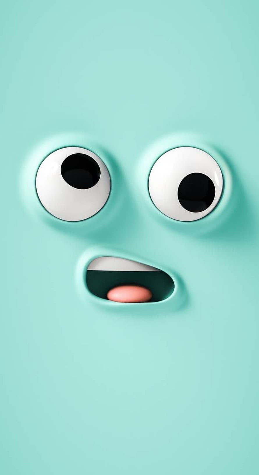 Cute 3D Mint Green Monster Face With Big Eyes And Open Mouth HD phone wallpaper