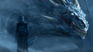 Night King and White Dragon in Misty Frost from Game of Thrones HD wallpaper