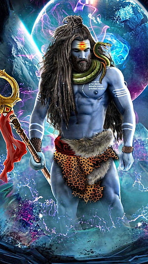 Lord Shiva Blue Skin With Trishul And Snake Around Neck HD phone wallpaper