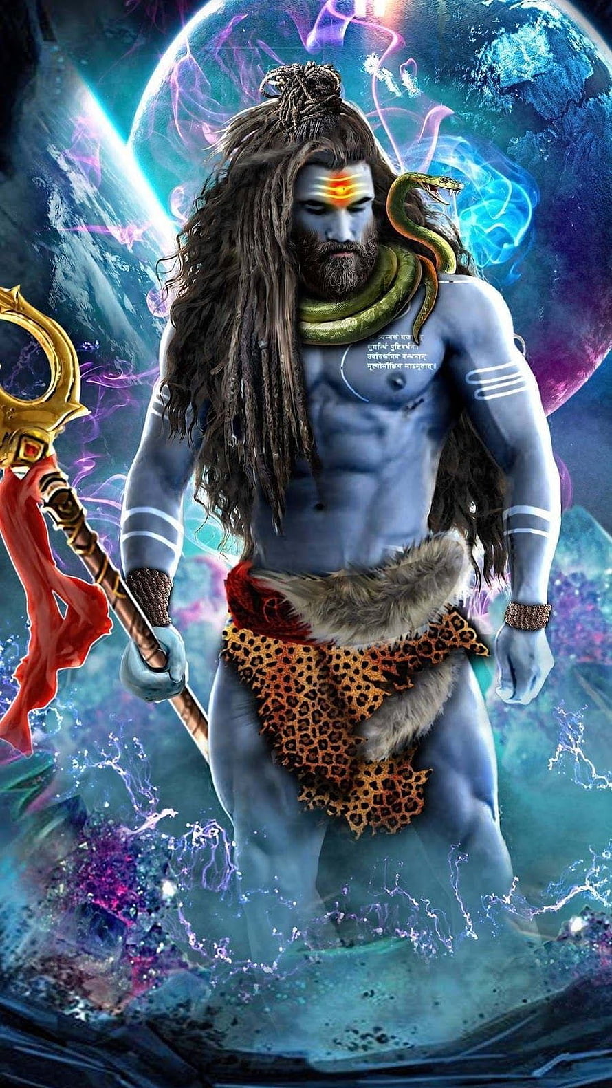 Lord Shiva Blue Skin With Trishul And Snake Around Neck HD phone wallpaper