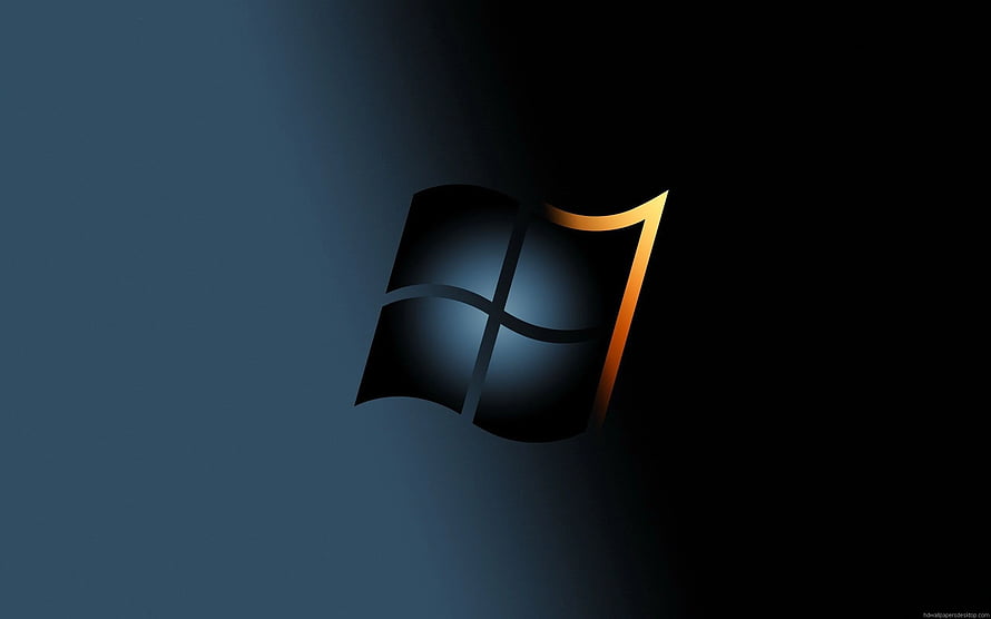 Windows 7 Logo with Golden Accent on Dark Blue Gradient Background HD wallpaper