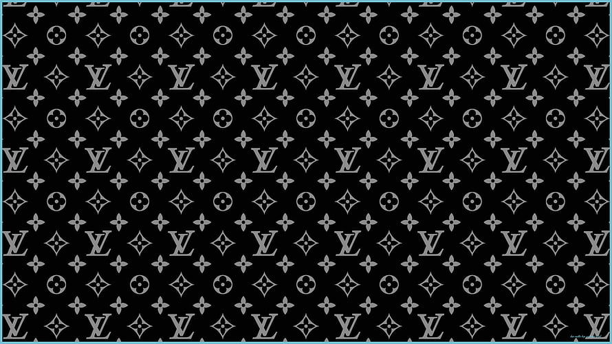 Louis Vuitton Monogram Pattern Black Background with Classic LV Logo and Floral Motifs HD wallpaper