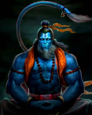 Blue Skinned Hindu Deity Meditating with Trishula and Rudraksha Beads HD phone wallpaper