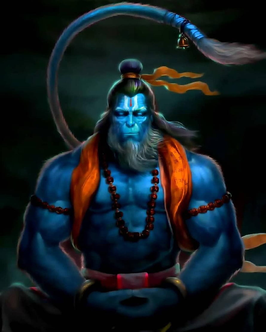 Blue Skinned Hindu Deity Meditating with Trishula and Rudraksha Beads HD phone wallpaper