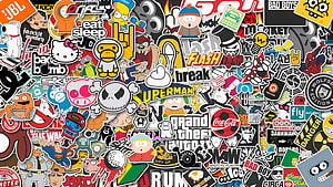Collage of Pop Culture Stickers Featuring South Park, GTA, and Cartoon Characters HD wallpaper