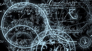 Glowing Blue Mathematical Equations and Physics Formulas on Dark Background HD wallpaper