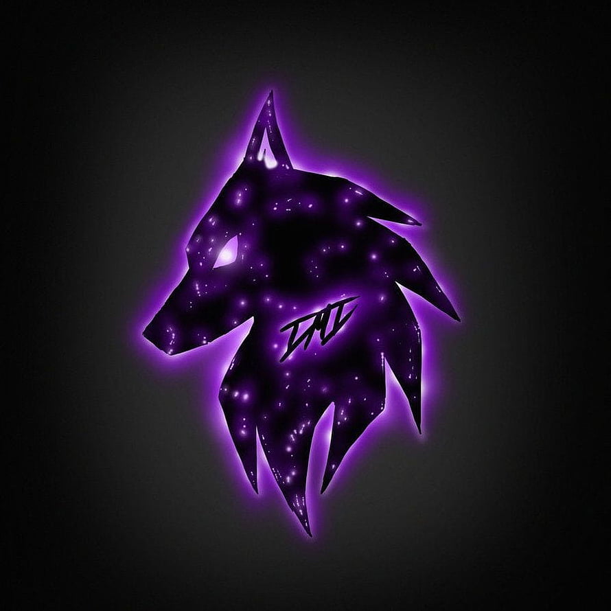 Glowing Purple Wolf Head Logo with Cosmic Starry Texture and Neon Outline HD phone wallpaper