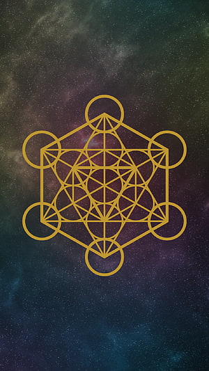 Golden Metatron Cube Sacred Geometry Symbol Against a Deep Space Nebula Background HD phone wallpaper