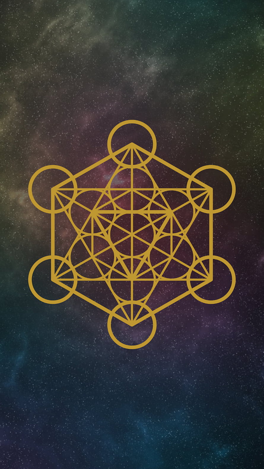 Golden Metatron Cube Sacred Geometry Symbol Against a Deep Space Nebula Background HD phone wallpaper