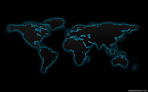 Glowing Cyan World Map on Black Background Minimalist Digital Art HD wallpaper