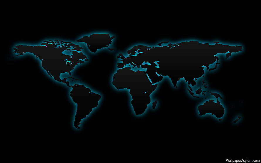 Glowing Cyan World Map on Black Background Minimalist Digital Art HD wallpaper