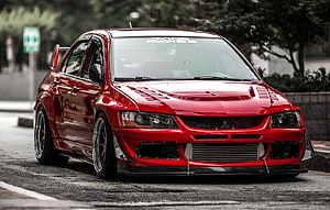 Red Mitsubishi Lancer Evolution IX Widebody Street Build HD wallpaper