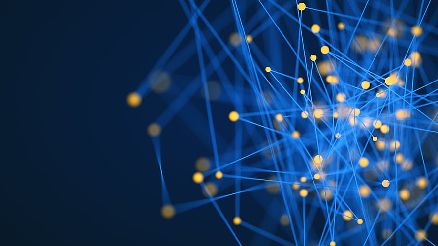 Abstract Blue Network Connection Background With Glowing Yellow Nodes HD wallpaper