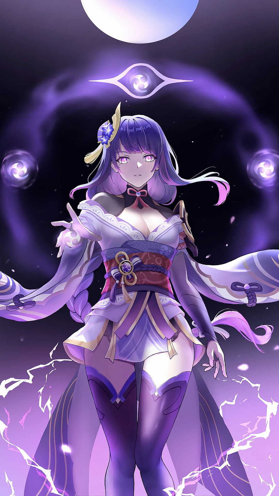 Raiden Shogun Genshin Impact Anime Wallpaper Purple Lightning HD phone wallpaper
