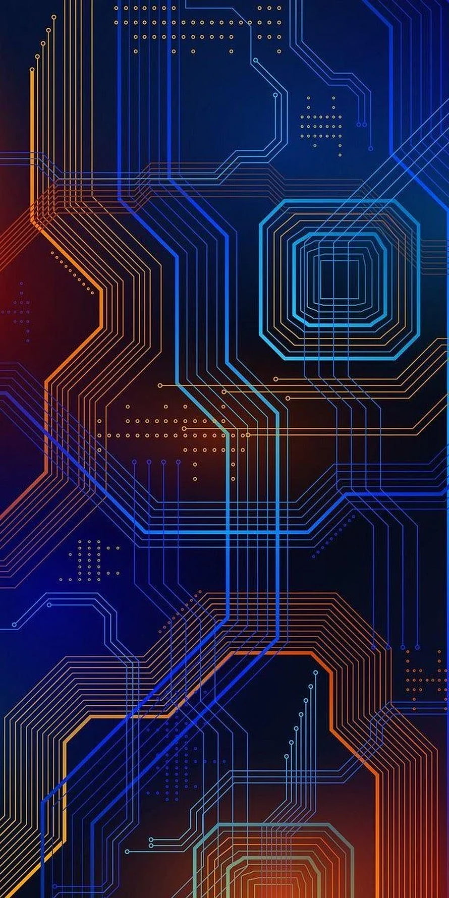 Abstract Circuit Board Technology Background With Blue And Orange Lines HD phone wallpaper