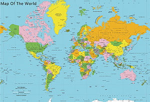 Colorful Political World Map With Country Borders And Ocean Names HD wallpaper