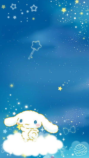 Cinnamoroll Sitting on Cloud in Starry Night Sky with Magic Wand and Cupcake HD phone wallpaper