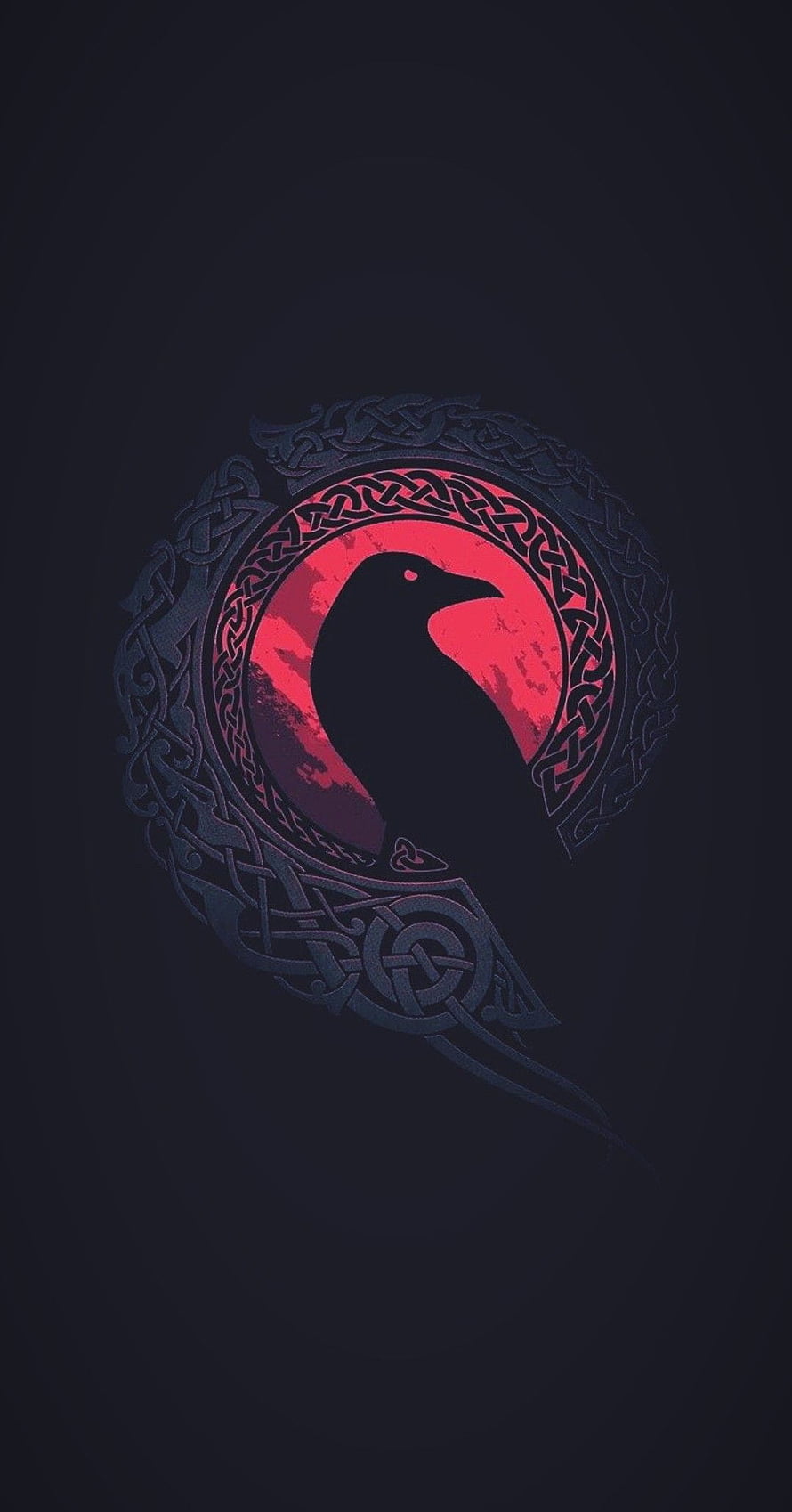 Dark Raven Silhouette With Celtic Knotwork And Red Moon HD phone wallpaper