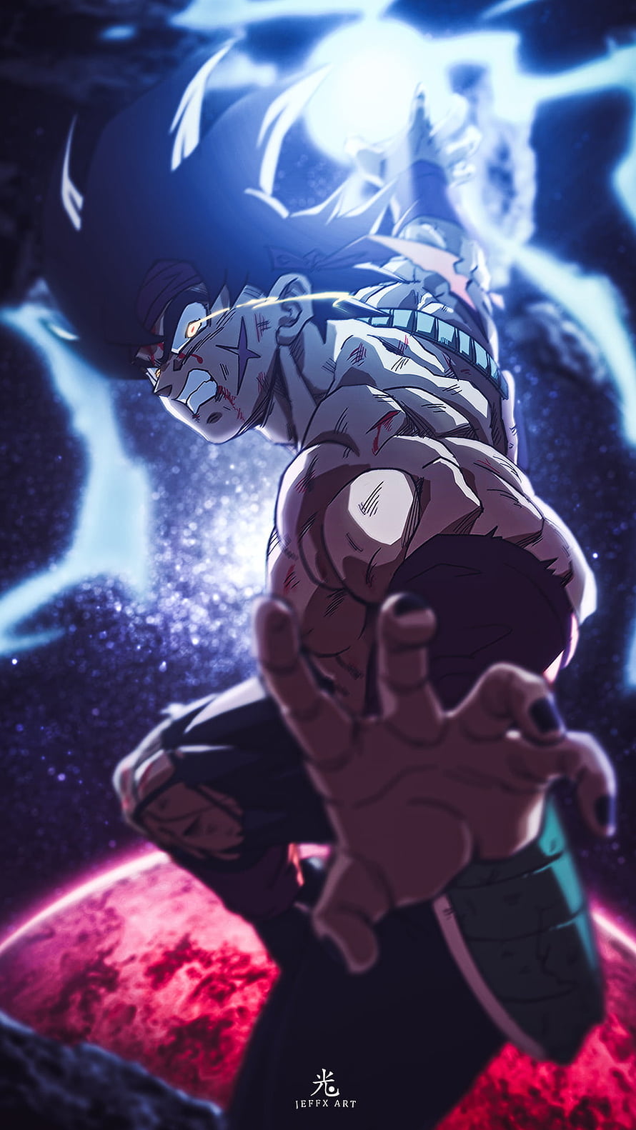 Broly Dragon Ball Super Anime Character Reaching Out With Blue Aura And Red Planet Background HD phone wallpaper