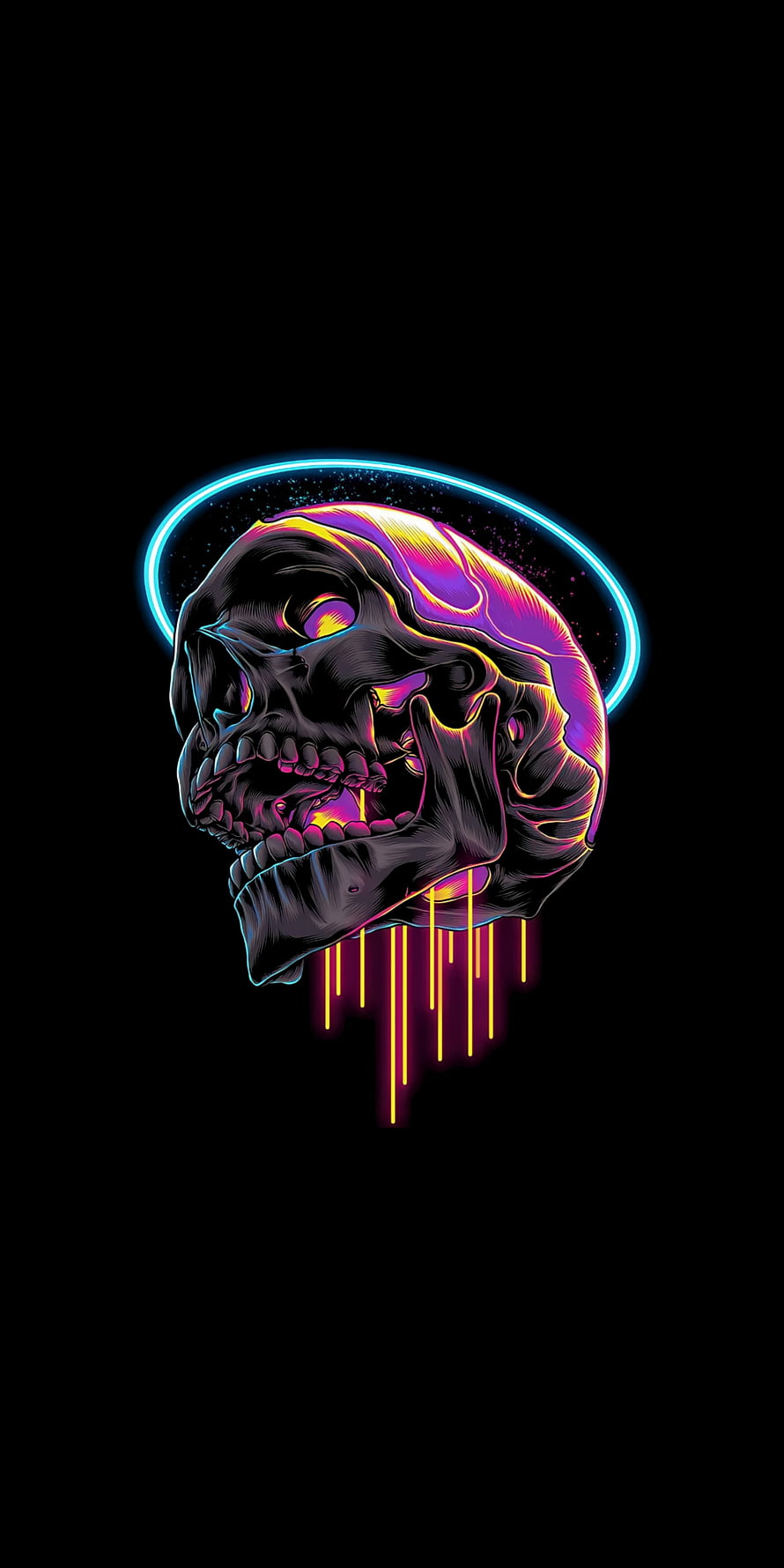 Neon Alien Skull With Glowing Halo And Dripping Light Effect HD phone wallpaper