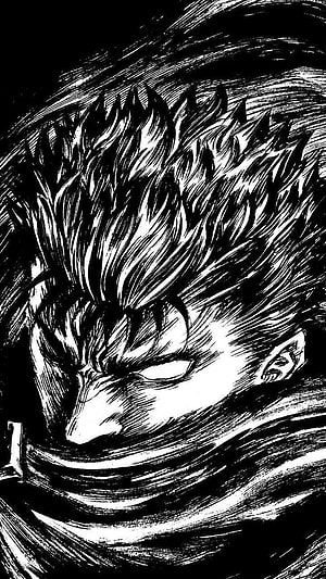 Guts from Berserk in Black and White Manga Style with Intense Expression HD phone wallpaper